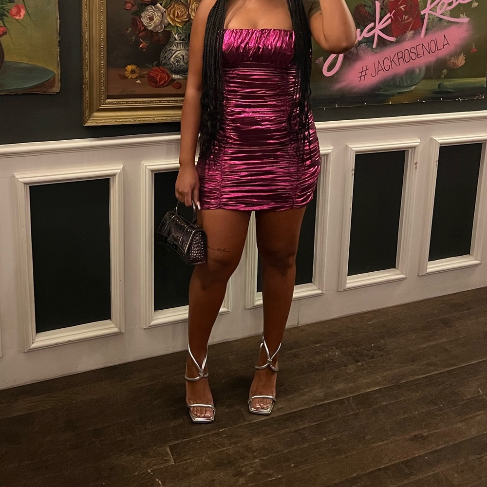 Pink metallic mini dress